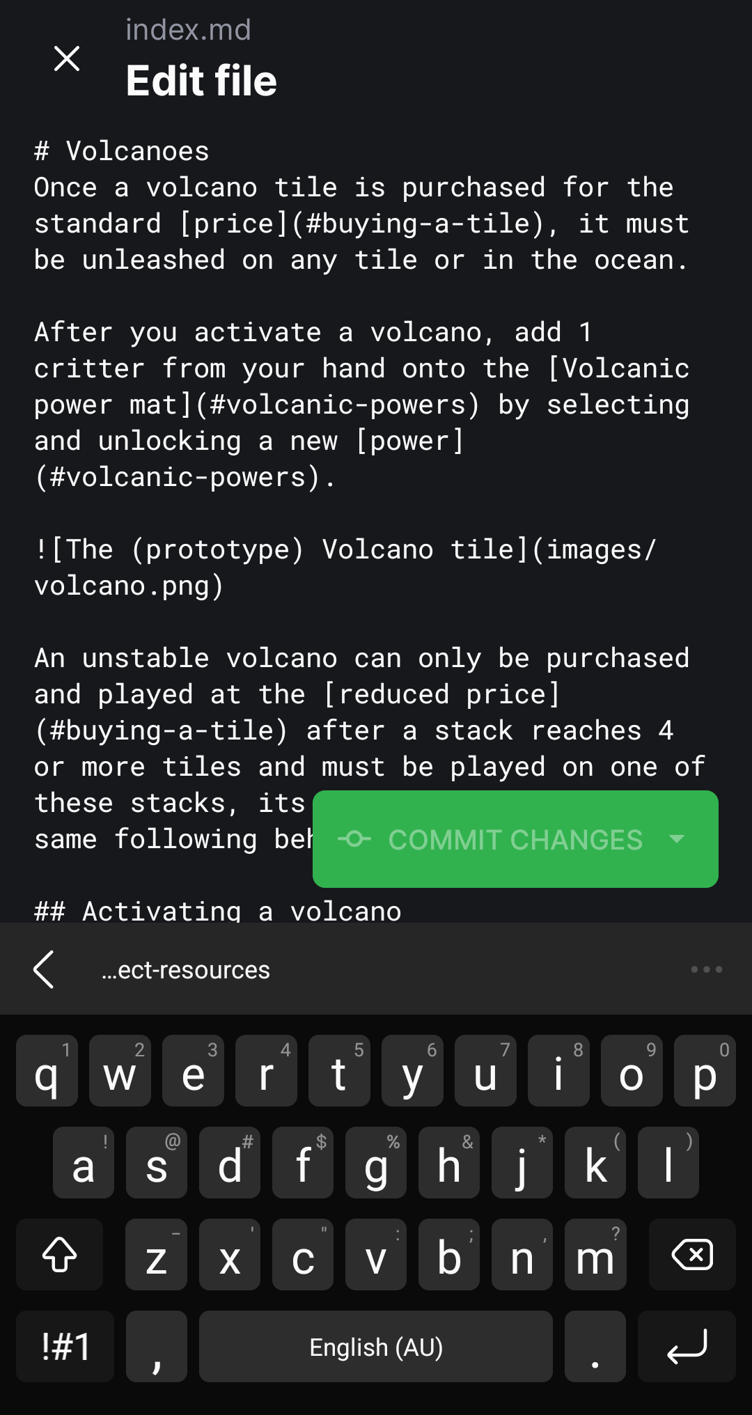 Github Mobile - Edit a file