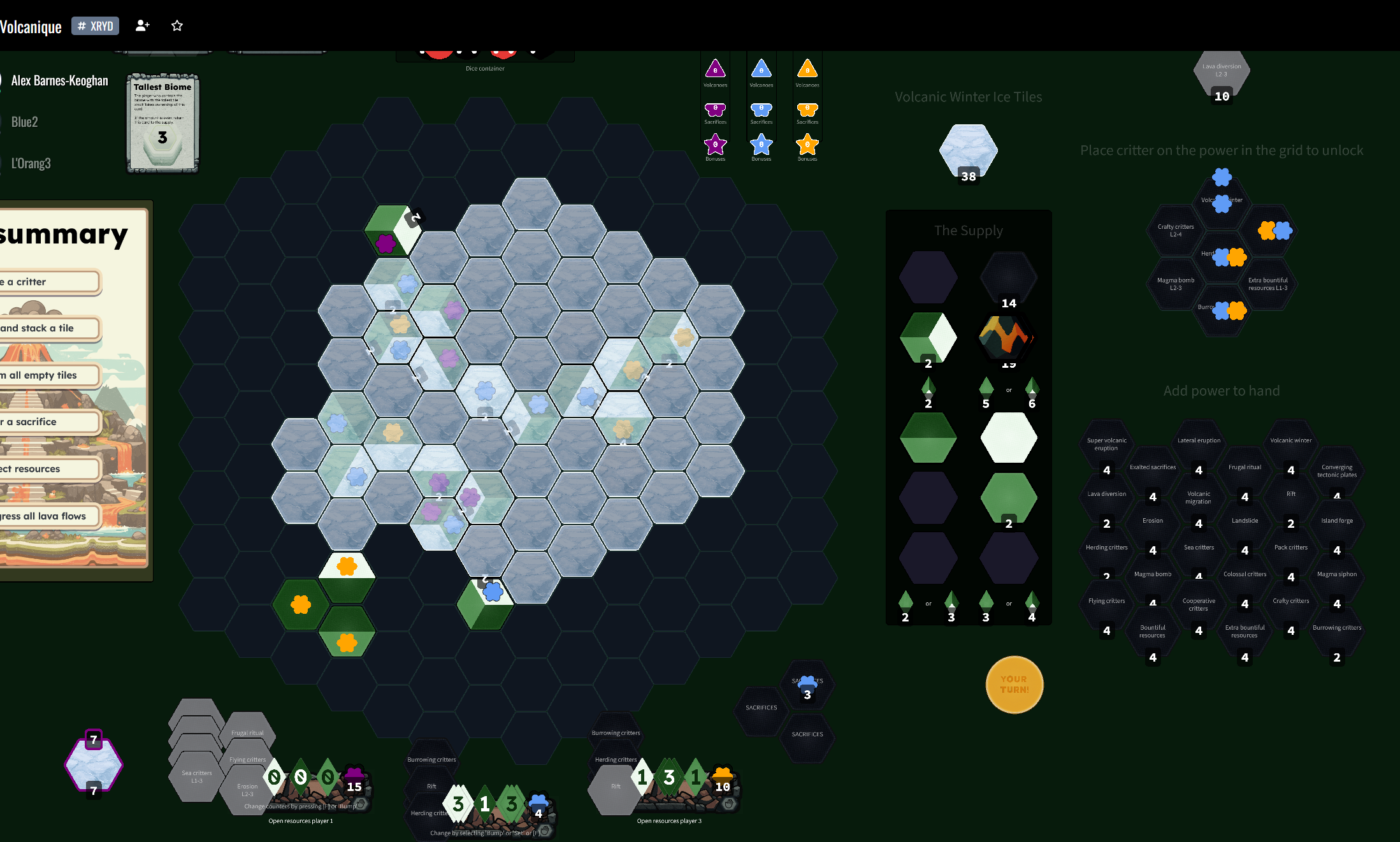 3 turns later, orange played a last ditch island