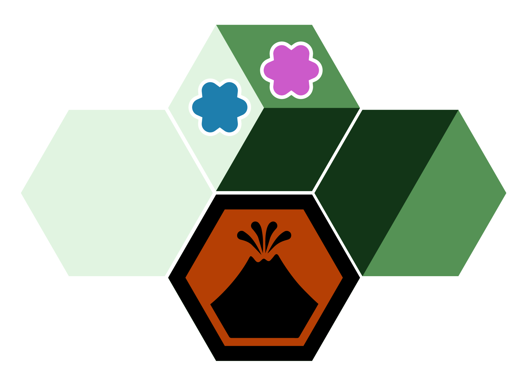 A volcano is activated with critters on lower tiles nearby