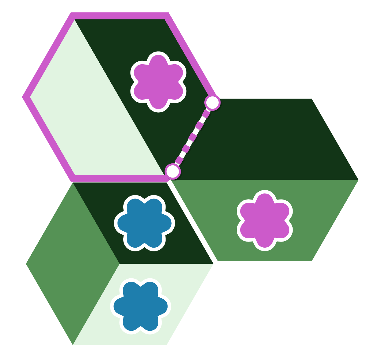 Blue has been pushed onto one tile and had their biome split