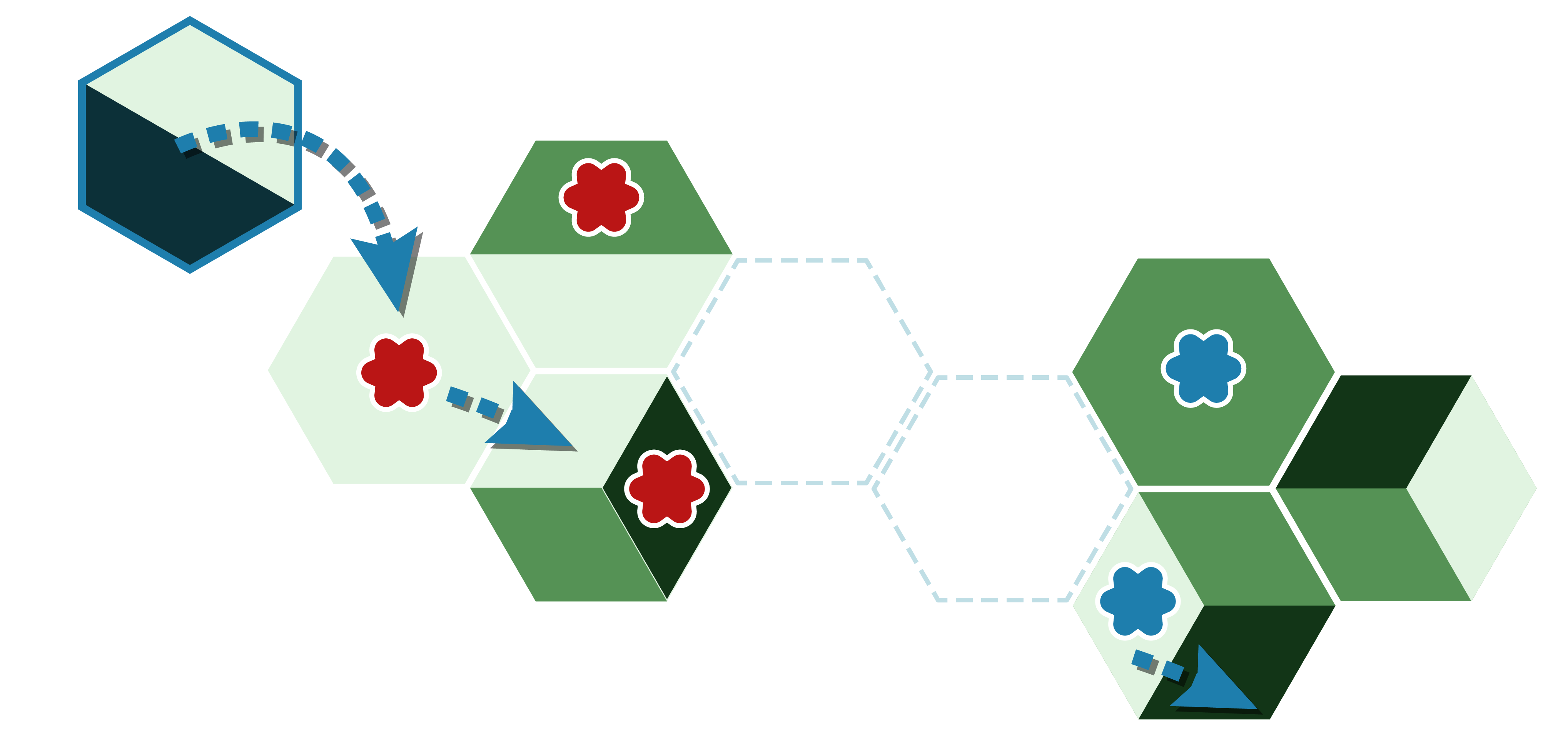 Blue rotates and places their tile onto Red's starting island, forcing Red's critter to migrate. Blue then chooses to moves one critter