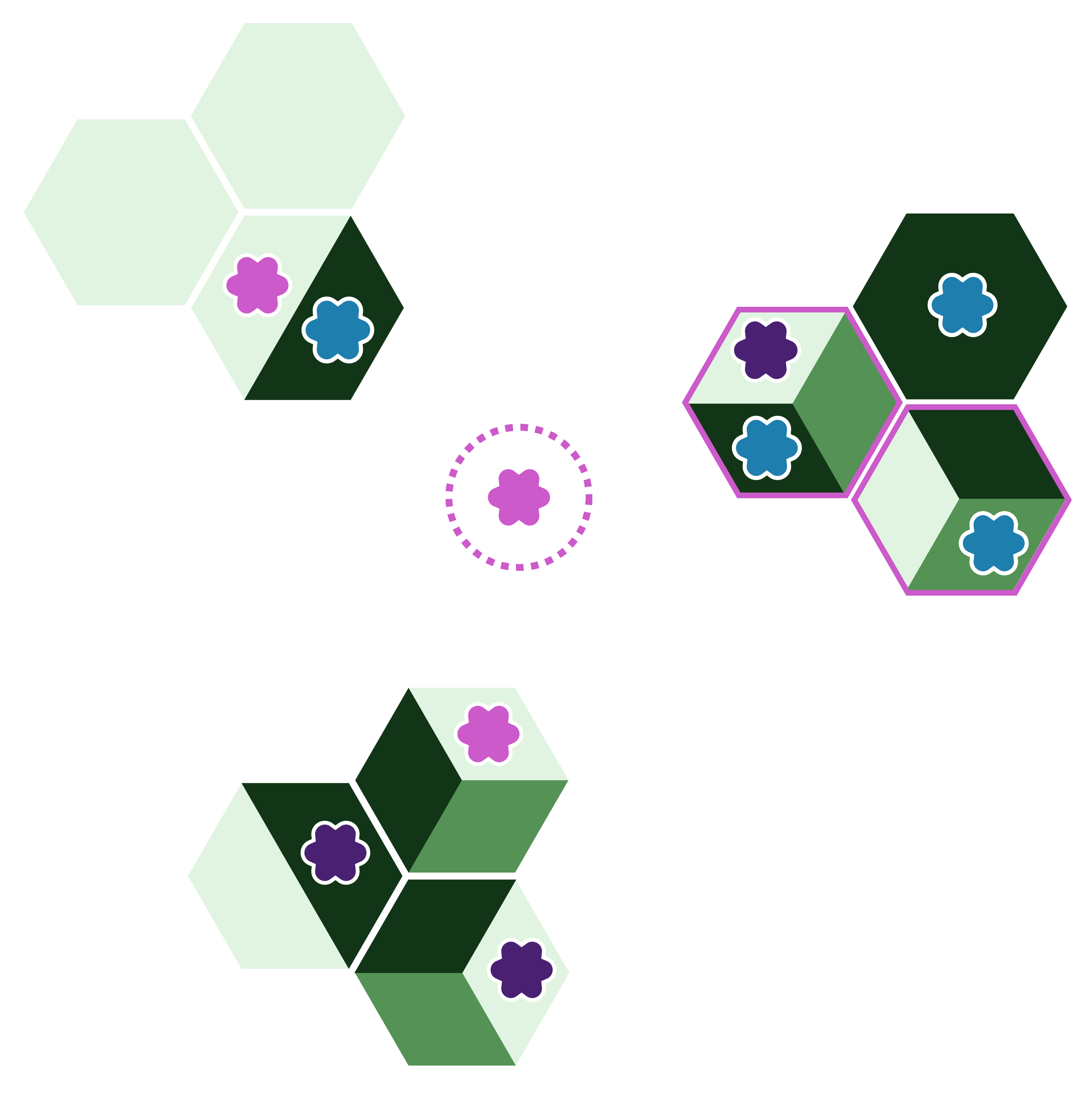 Pink's turn - when playing Symbiosis rules, Pink must target a Blue critter's biome, however, in this scenario there is a tile which targets both Blue and Purple