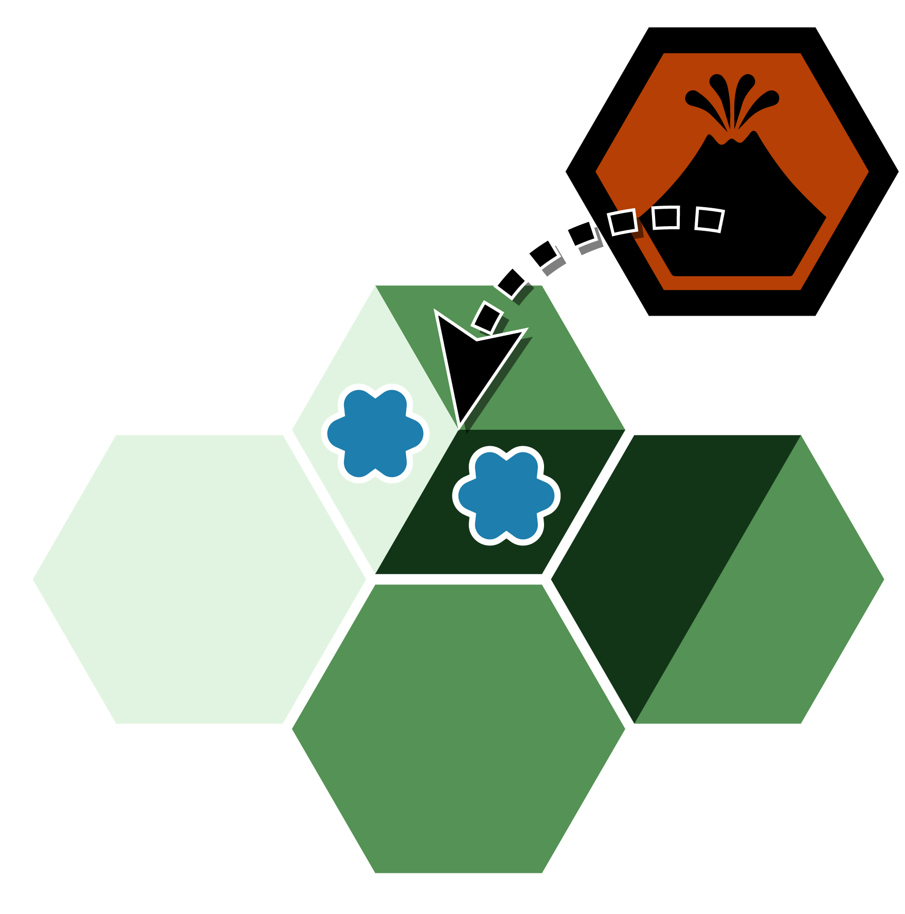 Volcanic migration step 1 - Red targets two blue critters